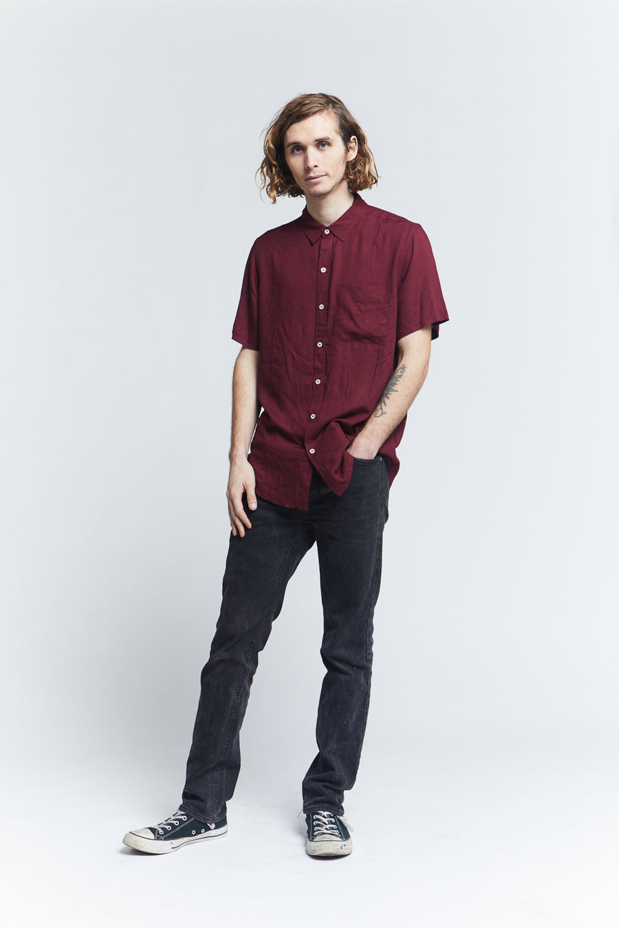 essential-short-sleeve-viscose-woven-button-up-shirt-burgundy